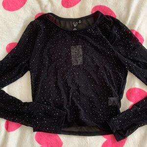RHINESTONE MESH BLACK CROP TOP
